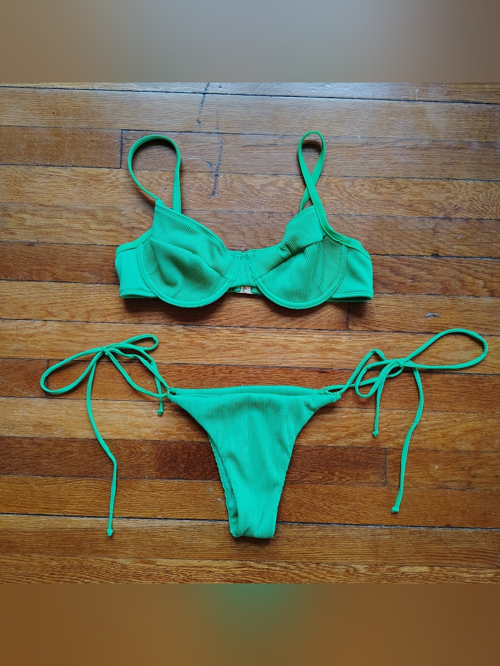 Kulani Kinis String Bikini Set Sz XL Solid Green Underwire Thong Bikini Swimsuit